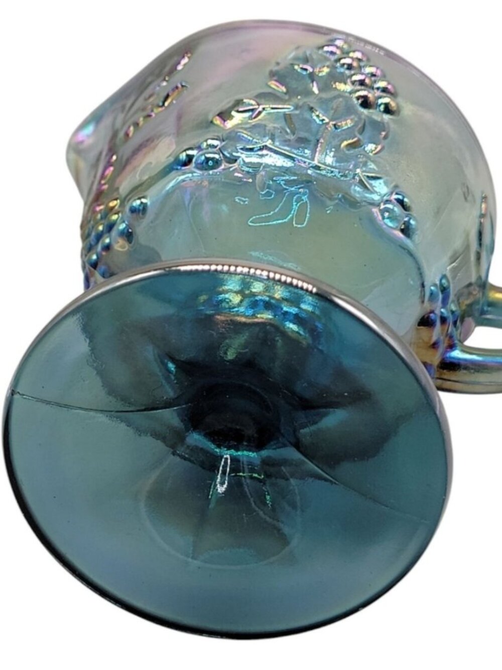 Vtg Colony Indiana Glass Blue Carnival Glass Harvest Grape Footed Creamer 1970s - Picture 4 of 7